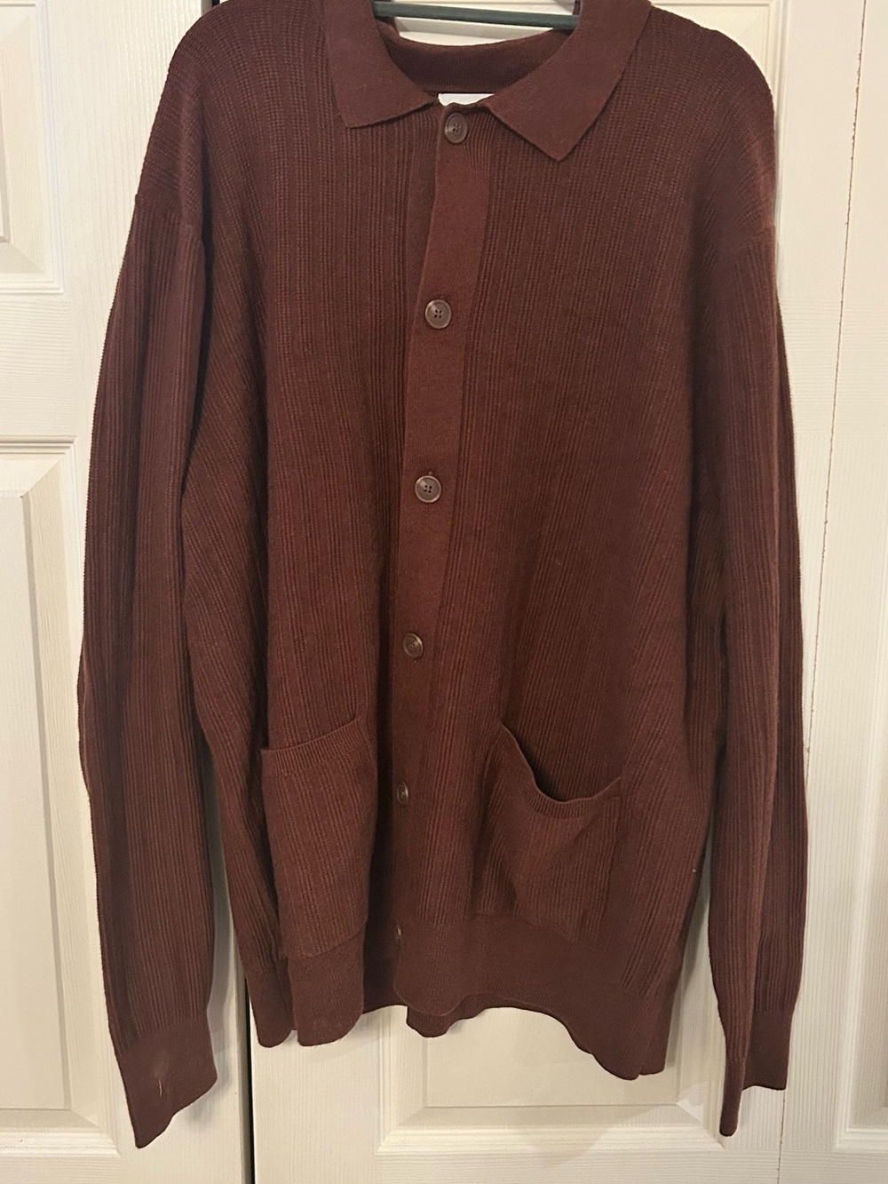 Goodfellow & Co Mens Brown Button-Up Collared Cardigan with pockets XL